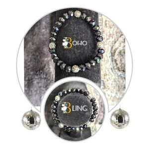 Boho Bling Sparkling Black Crystal & Diamante Beaded Bracelet